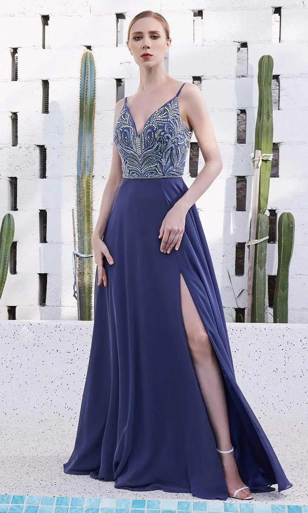 J'Adore Dresses - JM103 V-Neck Crystal Beaded Bodice Chiffon A-Line Gown 2 J'Adore Dresses - JM103 V-Neck Crystal Beaded Bodice Chiffon A-Line Gown - Image 2