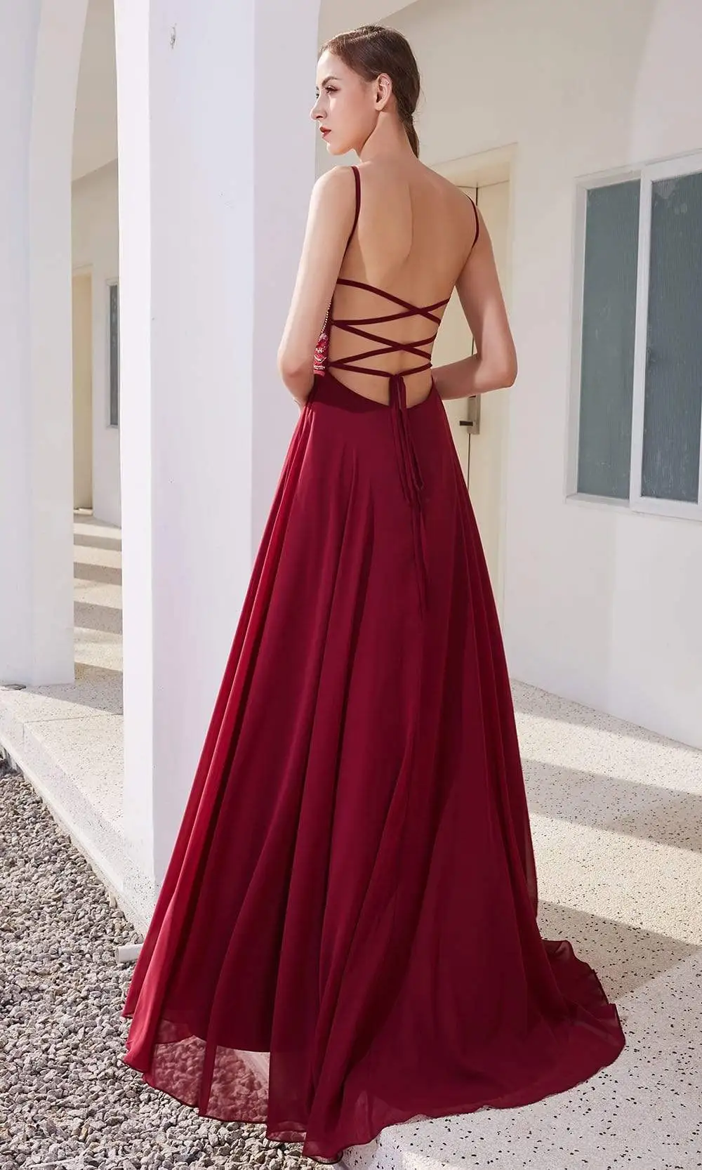 J'Adore Dresses - JM103 V-Neck Crystal Beaded Bodice Chiffon A-Line Gown 7 J'Adore Dresses - JM103 V-Neck Crystal Beaded Bodice Chiffon A-Line Gown - Image 7