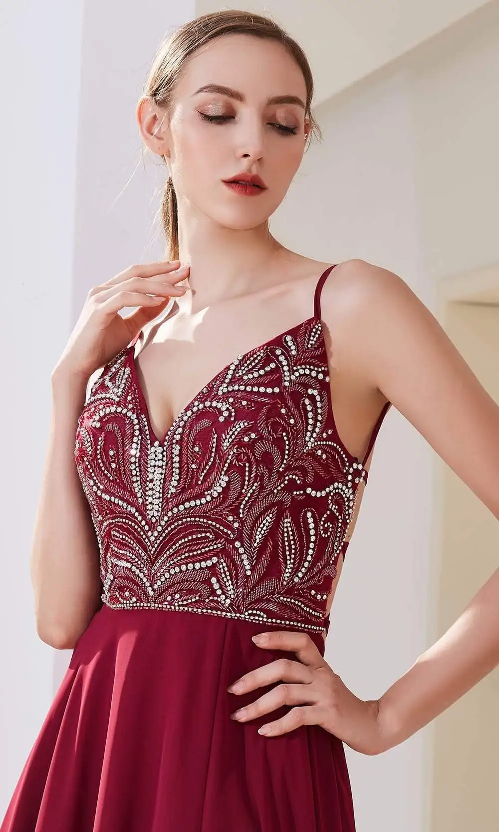 J'Adore Dresses - JM103 V-Neck Crystal Beaded Bodice Chiffon A-Line Gown 8 J'Adore Dresses - JM103 V-Neck Crystal Beaded Bodice Chiffon A-Line Gown - Image 8