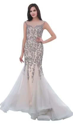 J'Adore Dresses - J11325 Beaded Tulle Mermaid Dress