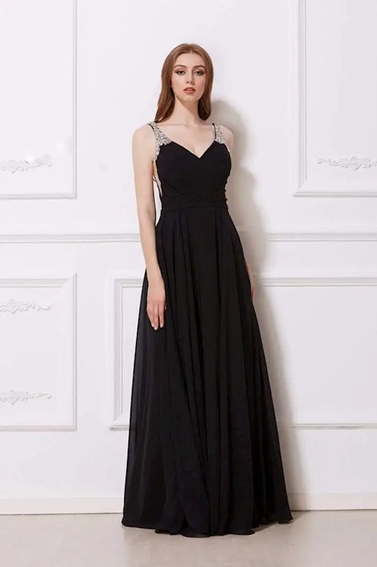 J'Adore Dresses - J12033 Jewel Garlanded Back Long Chiffon Gown 1 J'Adore Dresses - J12033 Jewel Garlanded Back Long Chiffon Gown