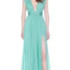 J'Adore Dresses - J7100 Deep Plunge V Neck High Slit Soft Chiffon Gown