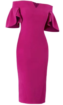 Janique - 1942 Bell Sleeve Off-Shoulder Fitted Dress -Hot Sale WEDDING Store janique 1942 bell sleeve off shoulder fitted dress wedding guest 2 fuchsia 28808355840083