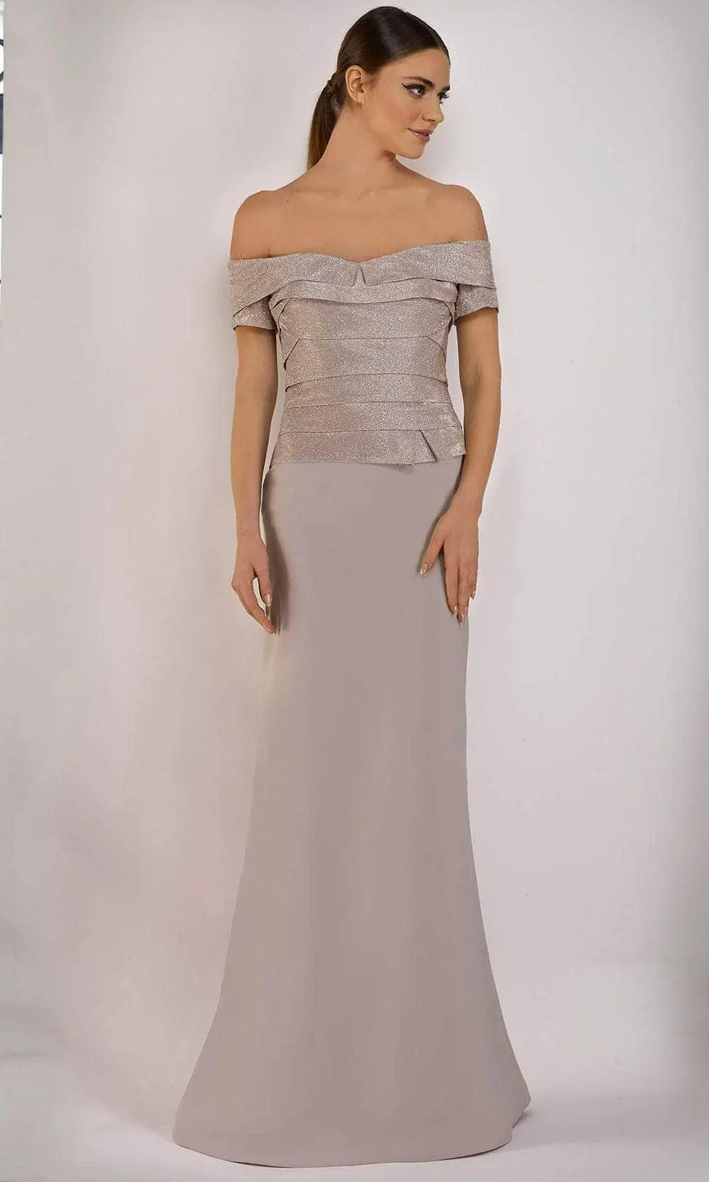 Janique - 5021 Shimmer Off Shoulder Metallic Mermaid Gown 1 Janique - 5021 Shimmer Off Shoulder Metallic Mermaid Gown