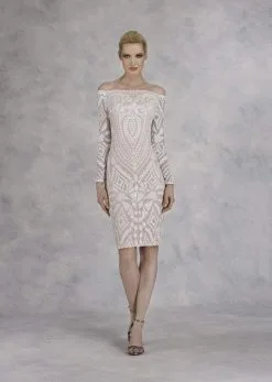Janique - JA3023 Sequined Long Sleeve Off-Shoulder Sheath Dress -Hot Sale WEDDING Store janique ja3023 sequined long sleeve off shoulder sheath dress special occasion dress 0 white 6554800193593
