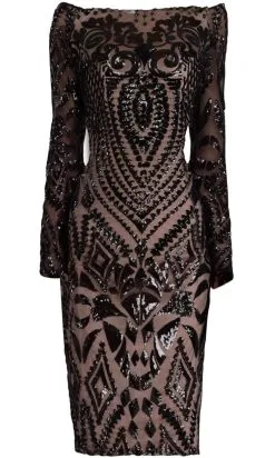 Janique - JA3023 Sequined Long Sleeve Off-Shoulder Sheath Dress -Hot Sale WEDDING Store janique ja3023 sequined long sleeve off shoulder sheath dress special occasion dress 15455069143123