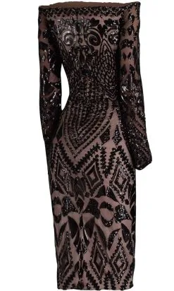 Janique - JA3023 Sequined Long Sleeve Off-Shoulder Sheath Dress -Hot Sale WEDDING Store janique ja3023 sequined long sleeve off shoulder sheath dress special occasion dress 15455069208659