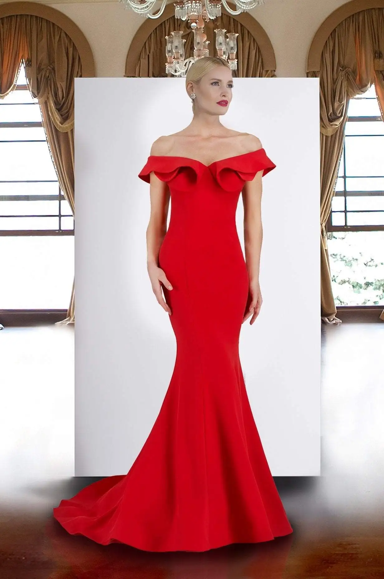 Janique - JQ1801 Split Off The Shoulder Mermaid Evening Gown 3 Janique - JQ1801 Split Off The Shoulder Mermaid Evening Gown - Image 3