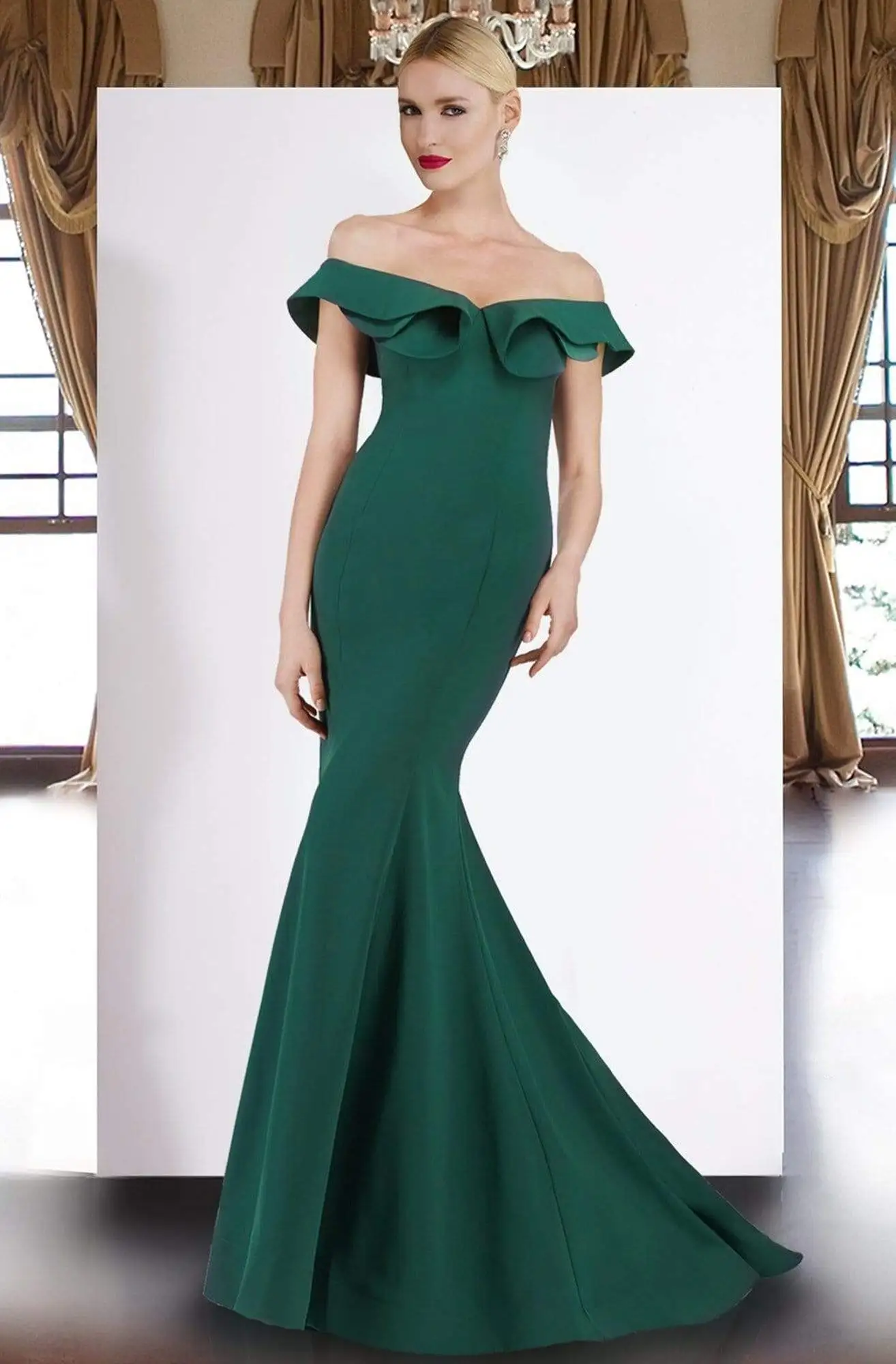 Janique - JQ1801 Split Off The Shoulder Mermaid Evening Gown 2 Janique - JQ1801 Split Off The Shoulder Mermaid Evening Gown - Image 2