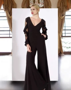 Janique - K6598 Long Sleeve V-neck Jumpsuit -Hot Sale WEDDING Store janique k6598 long sleeve v neck jumpsuit special occasion dress 7002522517587