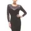 Janique - Ruched Jersey Dress With Beaded Mesh Long Sleeves 1341