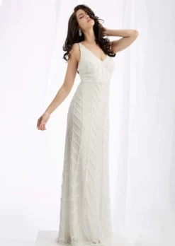 Jasz Couture - Beaded V-Neck Gown 1356