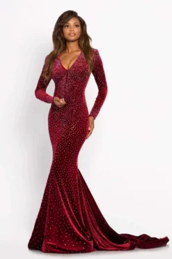 Johnathan Kayne - 2045 Embellished Long Sleeve V-neck Trumpet Dress -Hot Sale WEDDING Store johnathan kayne 2045 embellished long sleeve v neck trumpet dress special occasion dress 00 deep red 15904234504275