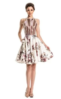 Johnathan Kayne - 7201 Haltered Floral Print Cocktail Dress