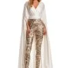 Johnathan Kayne Cape Sleeve Metallic Sequin Jumpsuit 8053 - 1 Pc Champagne/White In Size 6 Available