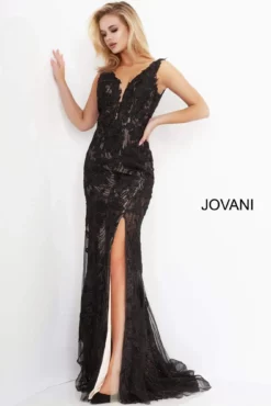 Jovani - 02444 Floral Embroidered Lace Deep V-neck Trumpet Dress -Hot Sale WEDDING Store jovani 02444 floral embroidered lace deep v neck trumpet dress evening dresses 15466316955731