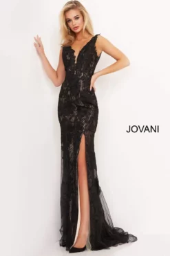 Jovani - 02444 Floral Embroidered Lace Deep V-neck Trumpet Dress -Hot Sale WEDDING Store jovani 02444 floral embroidered lace deep v neck trumpet dress evening dresses 15466317643859