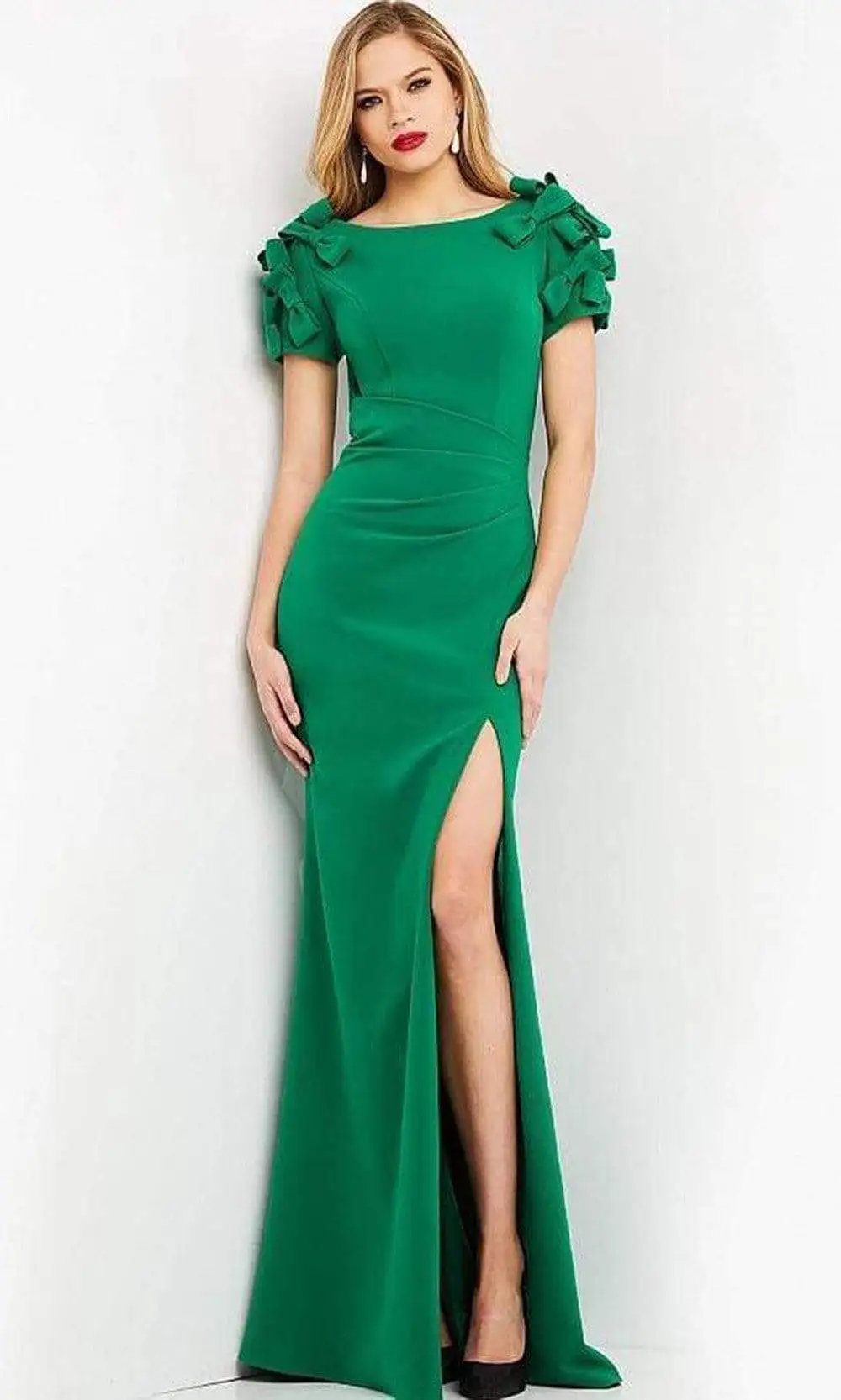 Jovani - 07011 Bateau Neck Modest Slit Dress 1 Jovani - 07011 Bateau Neck Modest Slit Dress