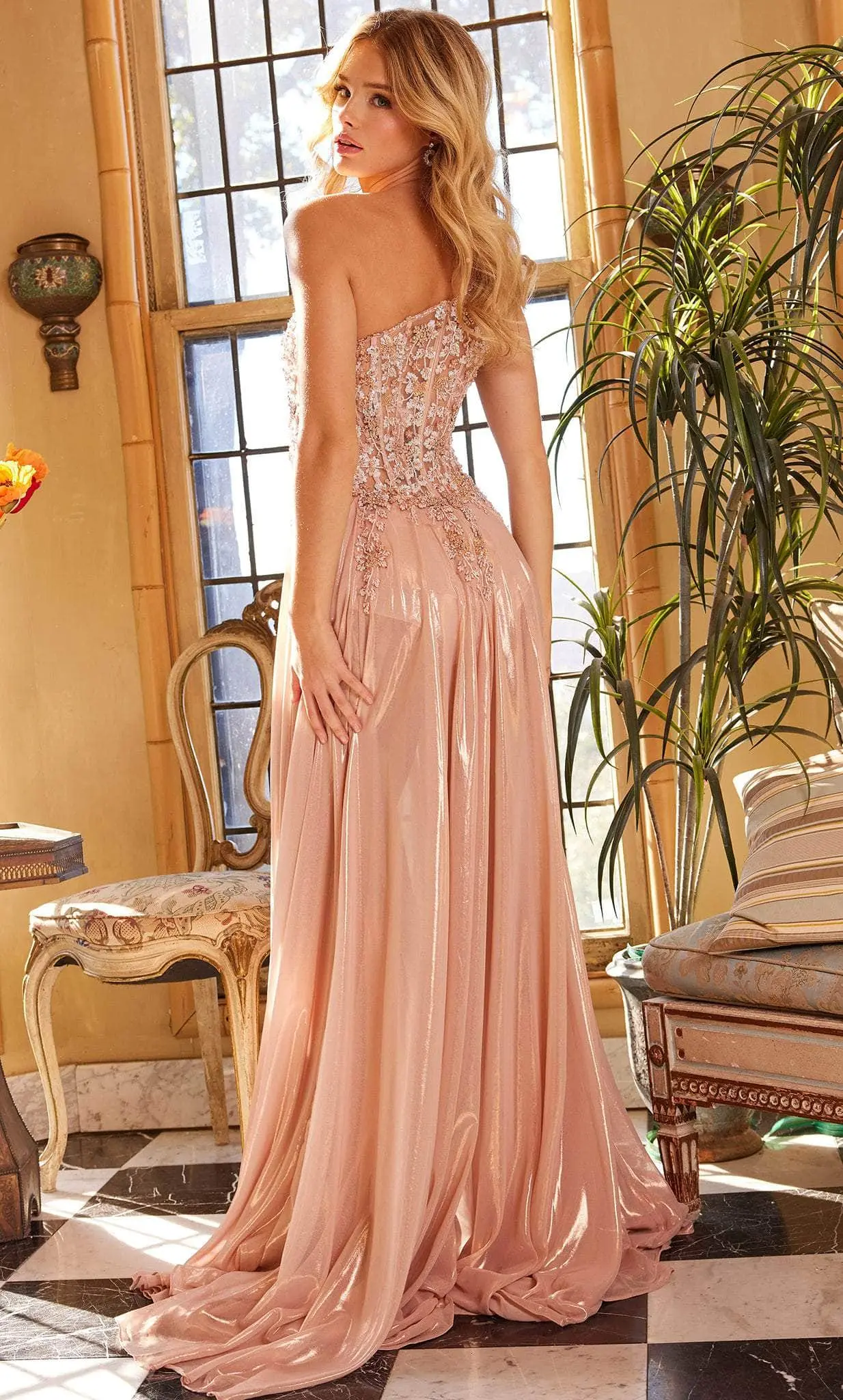 Jovani 07257 - Floral Illusion Bodice Prom Gown 2 Jovani 07257 - Floral Illusion Bodice Prom Gown - Image 2