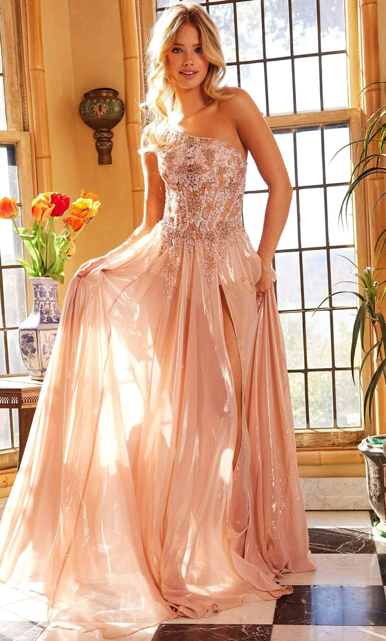 Jovani 07257 - Floral Illusion Bodice Prom Gown 3 Jovani 07257 - Floral Illusion Bodice Prom Gown - Image 3