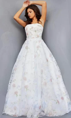 Jovani 07966 - Subtle Floral Straight Neck Gown -Hot Sale WEDDING Store jovani 07966 subtle floral straight neck gown ball gowns 31469619773523