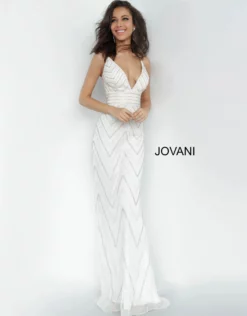 Jovani - 2267 Beaded Plunging V-Neck Sheath