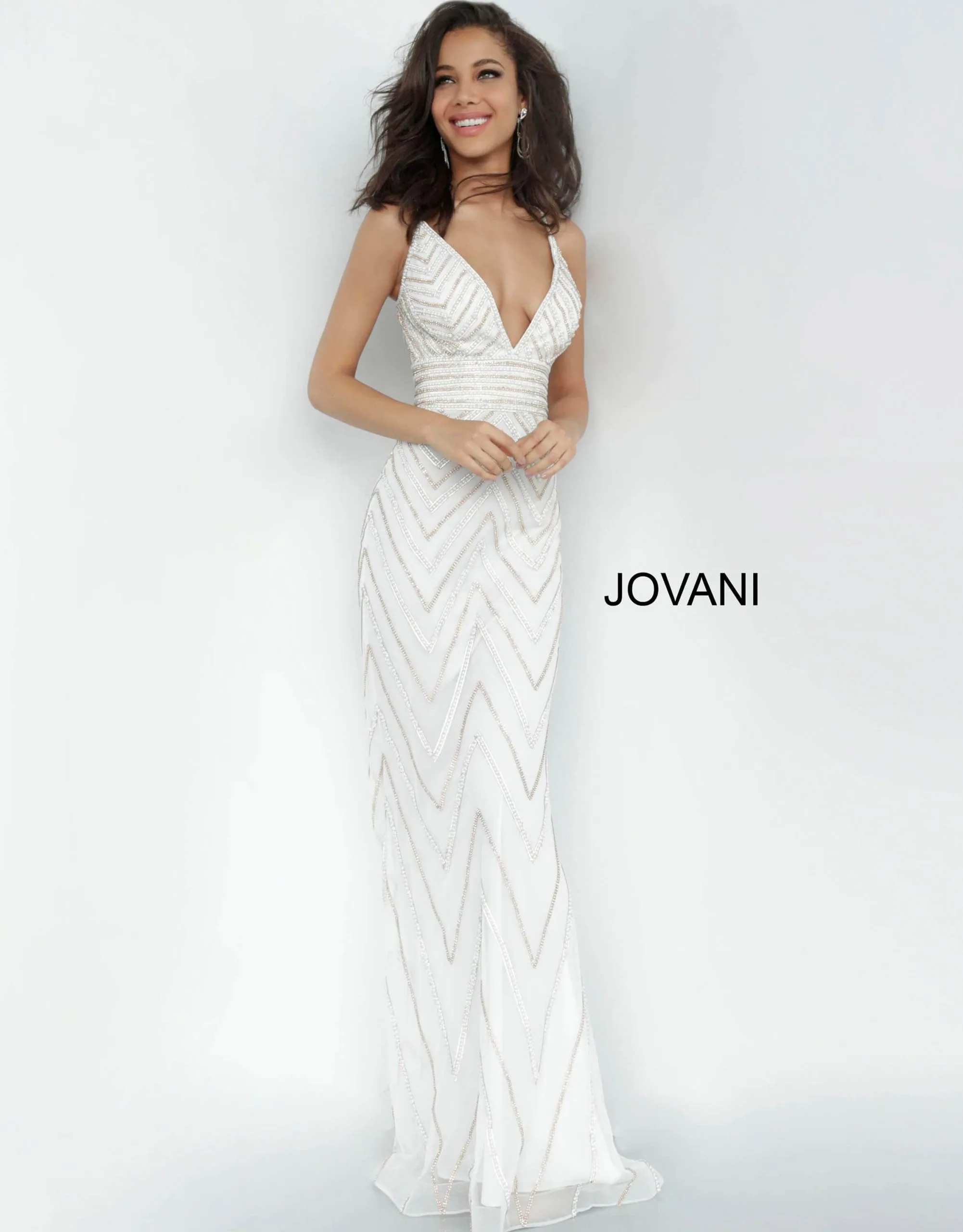 Jovani - 2267 Beaded Plunging V-Neck Sheath 1 Jovani - 2267 Beaded Plunging V-Neck Sheath