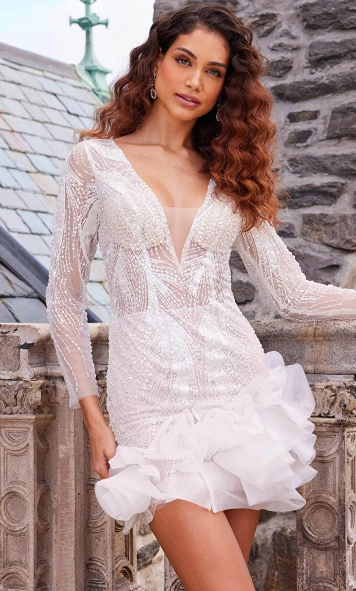 Jovani 23727 - Plunging Neck Ruffled Short Dress 4 Jovani 23727 - Plunging Neck Ruffled Short Dress - Image 4