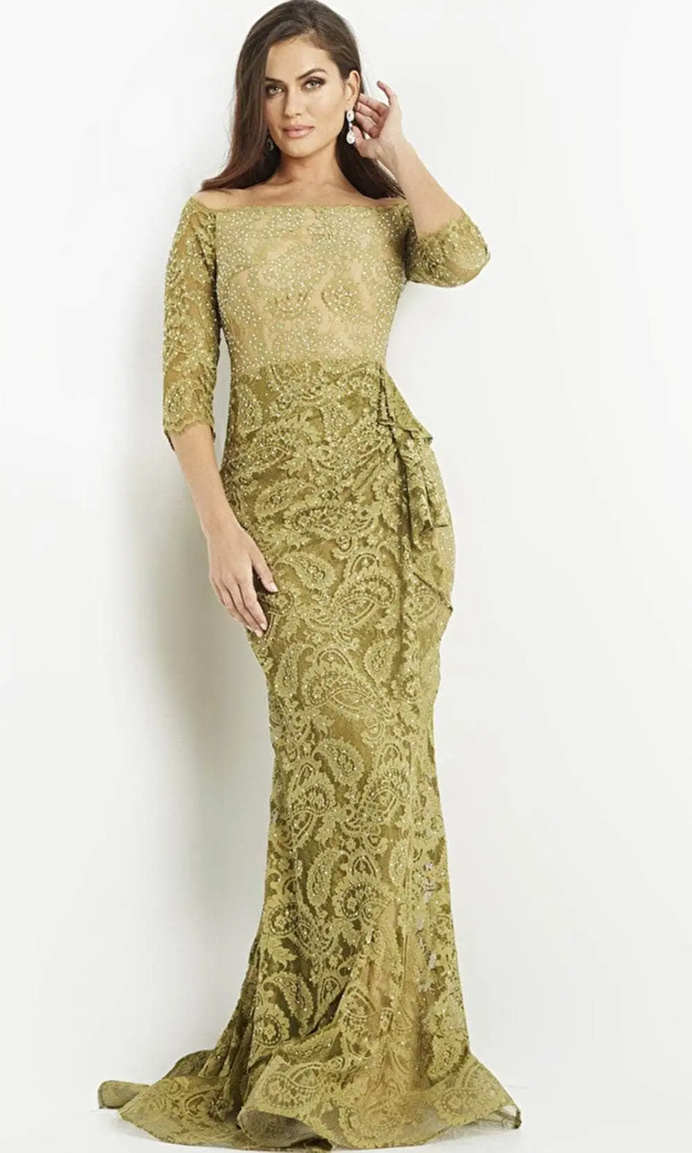 Jovani 23811 - Olive Embellished Lace Evening Gown 3 Jovani 23811 - Olive Embellished Lace Evening Gown - Image 3