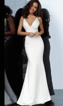Jovani - 67857 Plunging V-neck Satin Trumpet Dress With Open Back -Hot Sale WEDDING Store jovani 67857 plunging v neck satin trumpet dress with open back prom dresses 28991204786259