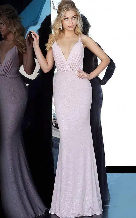 Jovani - 68509 Plunging V-neck Ruched Trumpet Dress 1 Jovani - 68509 Plunging V-neck Ruched Trumpet Dress