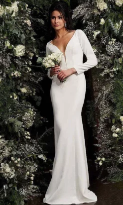 Jovani Bridal - JB06911 Plunging V Neck Long Sleeves Bridal Dress -Hot Sale WEDDING Store jovani bridal jb06911 plunging v neck long sleeves bridal dress bridal dresses 28325919391827