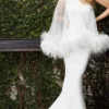 Jovani Bridal - JB07360 Feather Fringed One Shoulder Bridal Gown