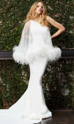 Jovani Bridal - JB07360 Feather Fringed One Shoulder Bridal Gown -Hot Sale WEDDING Store jovani bridal jb07360 feather fringed one shoulder bridal gown bridal dresses 28324586324051