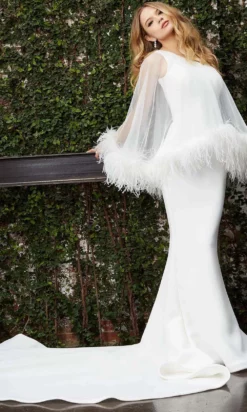 Jovani Bridal - JB07360 Feather Fringed One Shoulder Bridal Gown -Hot Sale WEDDING Store jovani bridal jb07360 feather fringed one shoulder bridal gown bridal dresses 28324586389587