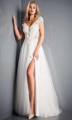 Jovani Bridal - JB64168 Floral Appliqued Tulle A-Line Gown