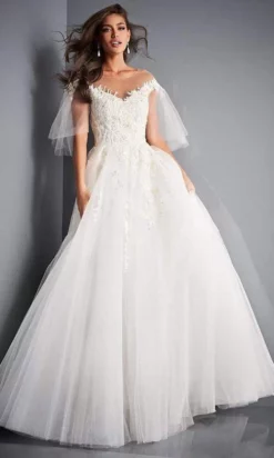 Jovani Bridal - JB67209 Floral Appliqued Tulle A-Line Gown