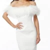 Jovani - Feather Off Shoulder Cocktail Dress 67118SC - 1 Pc White In Size 10 Available