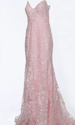 JVN By Jovani - JVN02258 Embroidered V Neck Trumpet Gown -Hot Sale WEDDING Store jovani jvn02258 embroidered v neck trumpet gown prom dresses 00 light pink 27947447648339