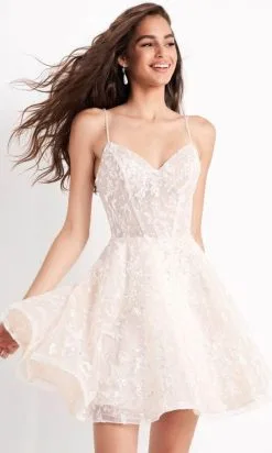 JVN By Jovani JVN04574 - Spaghetti Floral Applique Dress