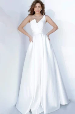 JVN By Jovani - JVN3930 Asymmetric Neck Mikado A-line Gown -Hot Sale WEDDING Store jovani jvn3930 asymmetric neck mikado a line gown wedding dresses 13326663450707