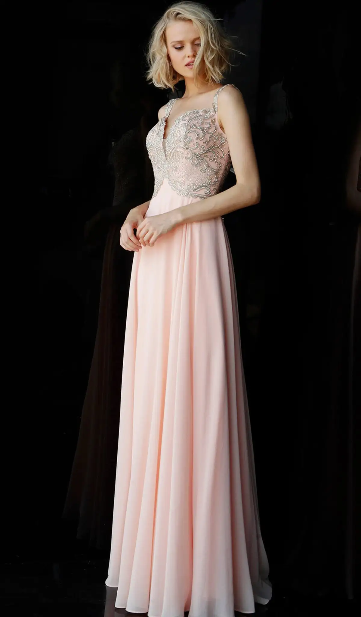 JVN By Jovani - JVN62321 Sleeveless Beaded Plunging V-neck Chiffon Dress 1 JVN By Jovani - JVN62321 Sleeveless Beaded Plunging V-neck Chiffon Dress