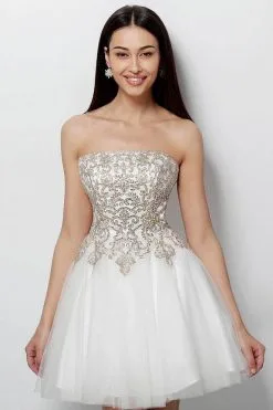 JVN By Jovani - JVN63635 Gilded Straight Across Neck Mesh A-line Dress