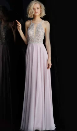 JVN By Jovani - JVN66050 Crystalline Bodice Plunging Halter Gown