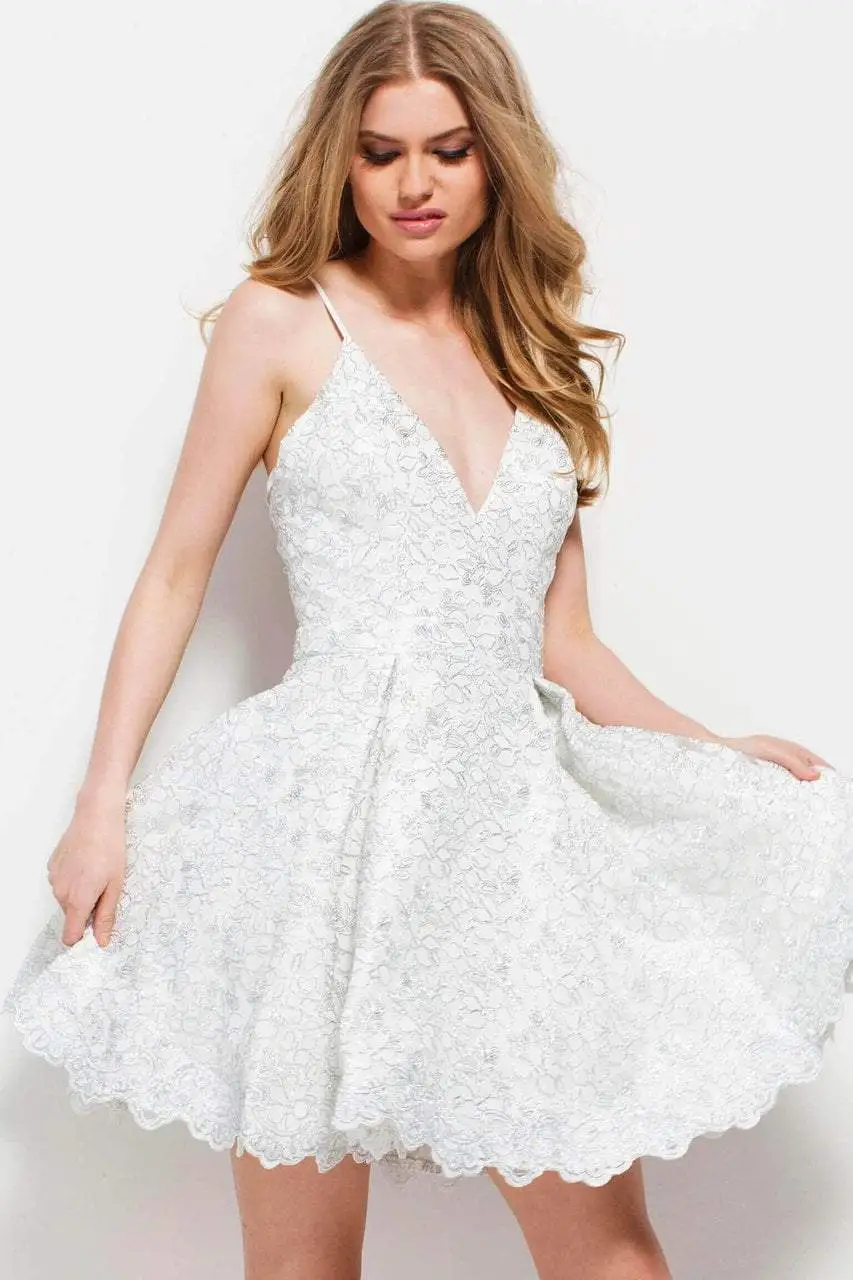 Jovani - Sleeveless V-Neck A-Line Cocktail Dress 51788SC - 2 Pcs Off White/Silver In Size 4 And 8 Available 3 Jovani - Sleeveless V-Neck A-Line Cocktail Dress 51788SC - 2 Pcs Off White/Silver In Size 4 And 8 Available - Image 3