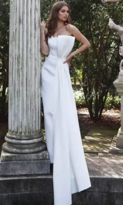 Jovani - Strapless Bow Accent Long Sheath Evening Gown 1092SC - 1 Pc White In Size 2 Available