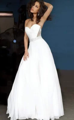 Jovani - Strapless Ruche-Ornate A-Line Dress 00457SC - 1 Pc Off-White In Size 12 Available -Hot Sale WEDDING Store jovani strapless ruche ornate a line dress 00457sc 1 pc off white in size 12 available ccsale 12 off white 28253178265683