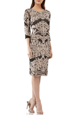 JS Collections - 866225 Quarter Sleeve Soutache Sheath Dress