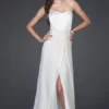 La Femme - 15586 Strapless Sweetheart Long Silk Gown With Front Slit