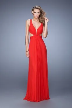 La Femme - 21006 Gorgeous V-Neckline Strappy Cutout Back Evening Gown -Hot Sale WEDDING Store la femme 21006 gorgeous v neckline strappy cutout back evening gown special occasion dress 00 red 5511433617465